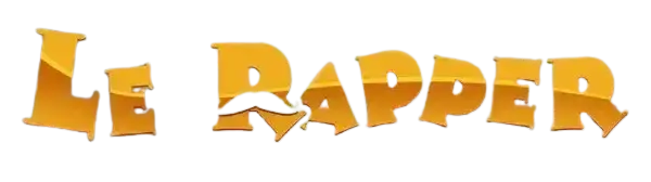 Logo Le Rapper montrant Smokey le raton laveur habillé en rappeur avec chaînes en or et casquette sur fond de graffitis urbains